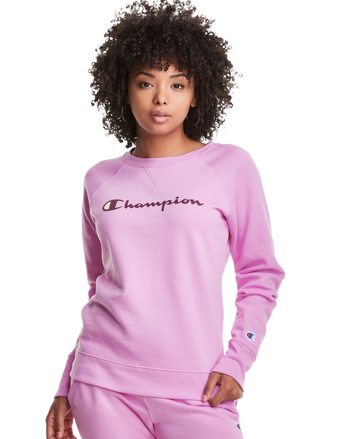 Sudadera Champion Mujer - Powerblend Fleece Classic Crew Script Logo ( Rosas ) 4035128-FZ